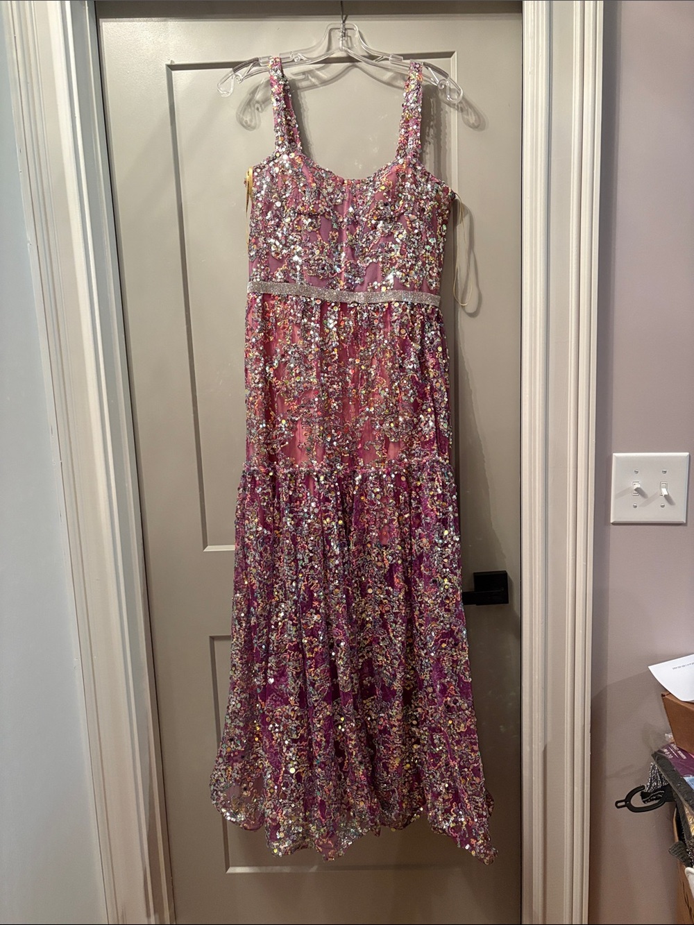 Bronx and Banco Midnight Sequin-Embroidered Gown